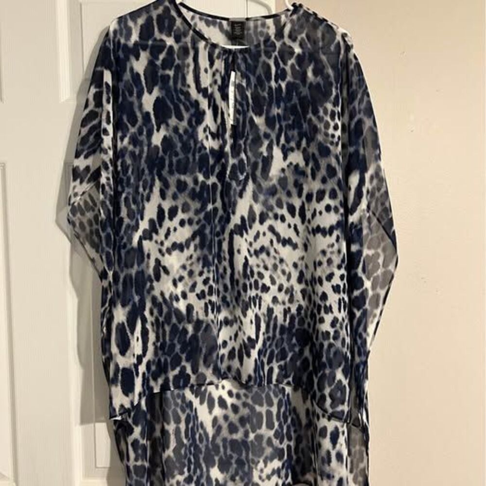 Chico’s Black Label Animal Sheer Lightweight Woven Poncho S/M Medieval Blue NWT